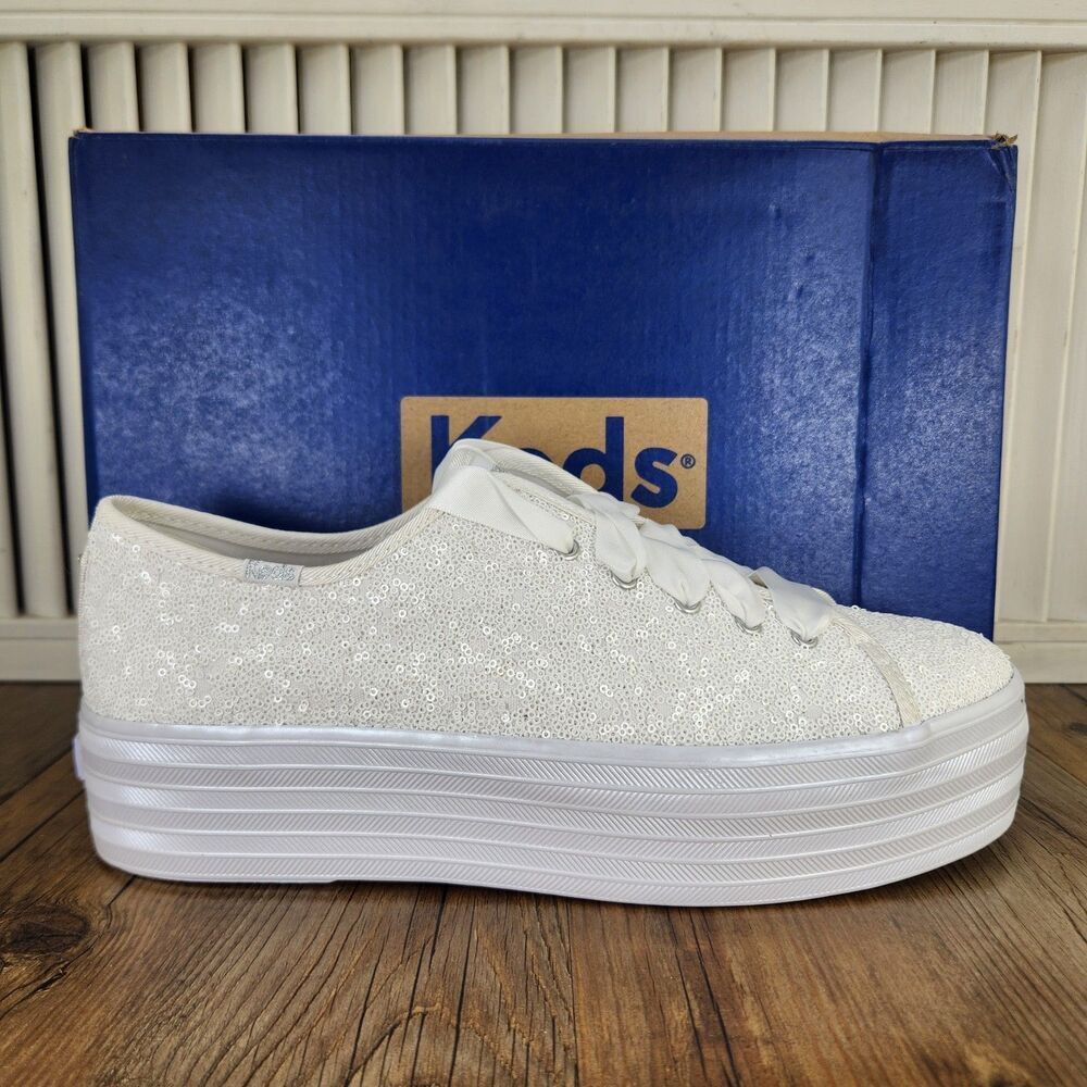 Keds Triple Up Sequins Celebration White Shoes Womens Size 9 M Platform WF66724